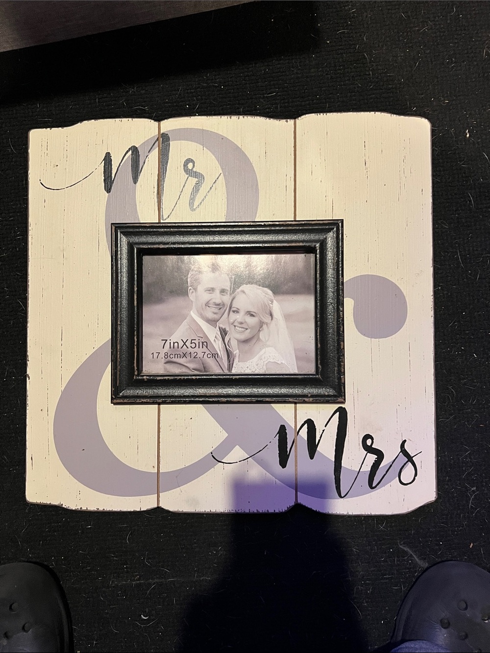 Rustic White Wood Picture Frame with Gray Heart Accent